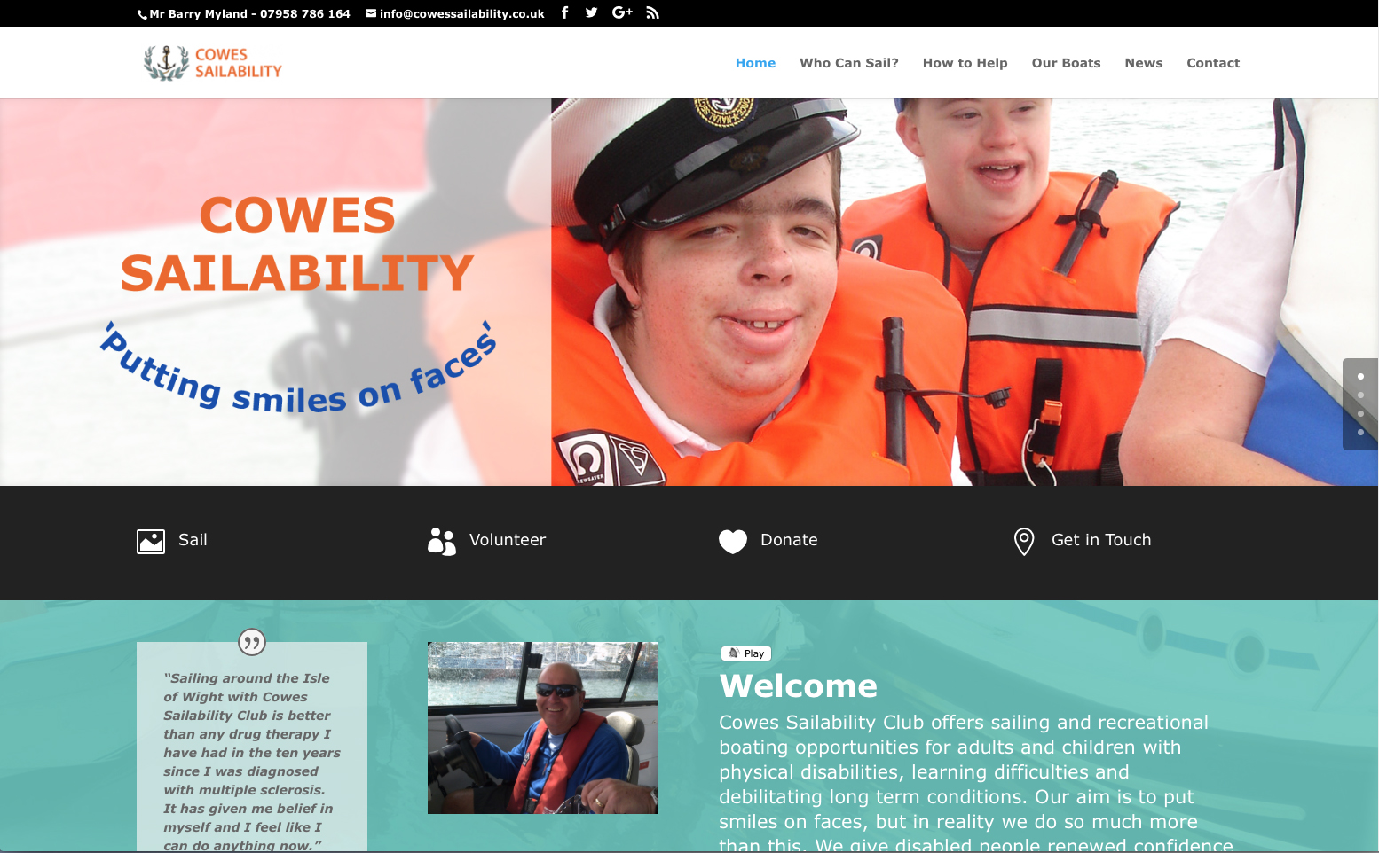 Cowes Sailability Website Screen Grab